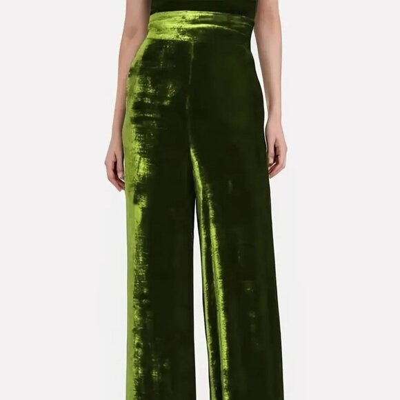 Green Velvet Blazer Jacket And Hi Waist Wide Leg Pants - 2pc set - Picture 3 of 5